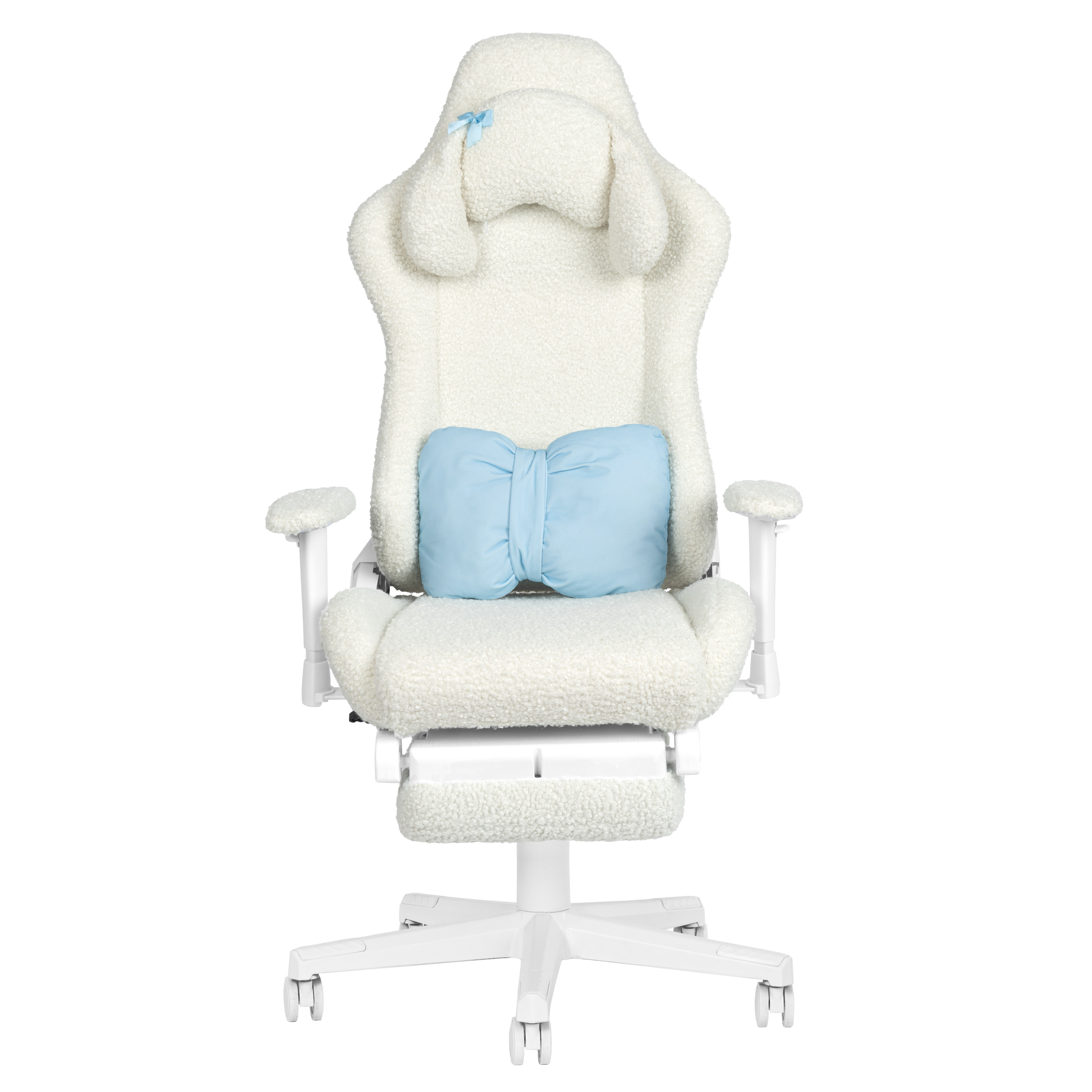 Techni Sport White Bunny Gaming Chair – Bouclé Fabric, Lumbar Pillow, Footrest, Headrest Pillow, Adjustable
