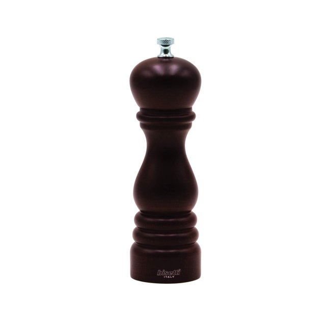 Bisetti Molinillo de pimienta de madera de haya Roma de 9,5 pulgadas con molinillo ajustable de acero al carbono con acabado de nogal fabricado en Italia