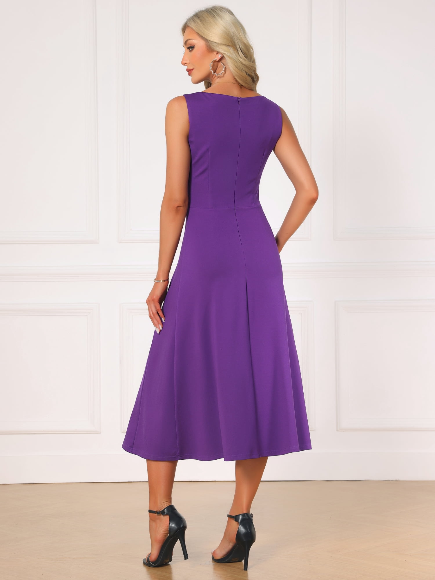 DARING DIVA Women's Formal Sleeveless Ruched High Waist A-Line Dresses 2XL Dark Purple