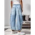 thumbnail image 3 of Womens Stretchy Mid Rise Barrel Jeans Vintage Loose Wide Leg Cropped Denim Pants Jeans, 3 of 7