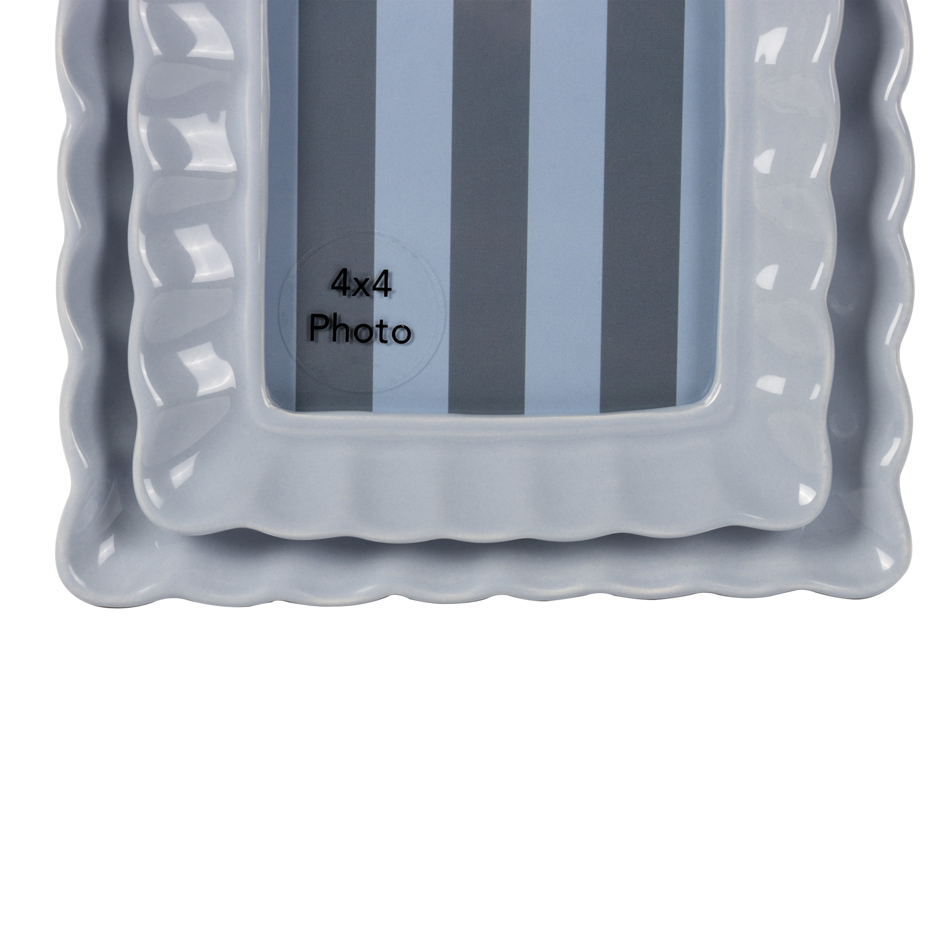 Sterling & Noble Home – 4x4 Picture Frame – Double Ruffle Light Blue Ceramic Tabletop Photo Frame