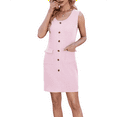 thumbnail image 2 of Women'S 2025 Summer Sleeveless Mini Dress Crewneck Button Knit Solid Color Bodycon Party Short Dresses with Pockets Pink XL, 2 of 7