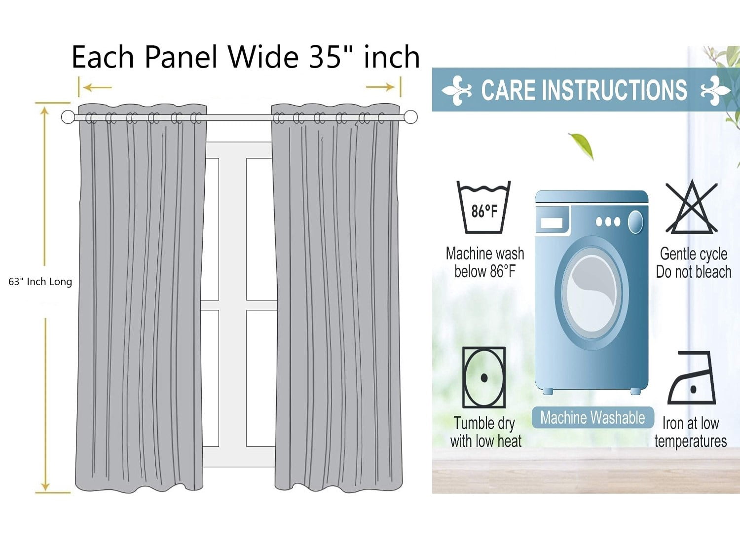 NOA Blackout Thick Short Window Curtain Treatment Drapes Grommets Full Light Sun Blocking Black Color , 63" Length 2 Panels For Kitchen Home Décor