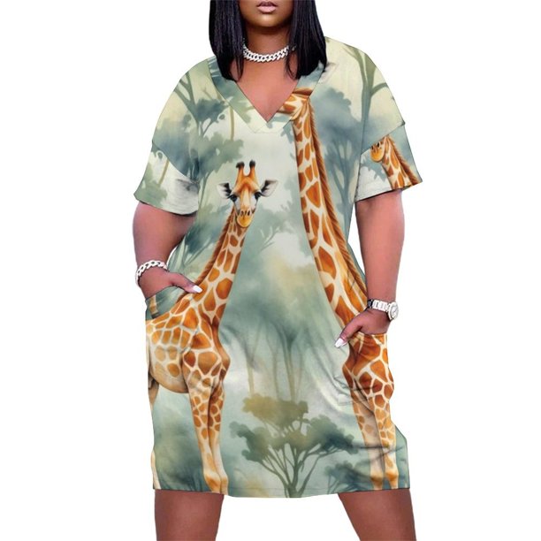 Vestido de bolsillo suelto con jirafa de acuarela, vestidos cortos, vestido de noche atrevido, vestidos de mujer de lujo