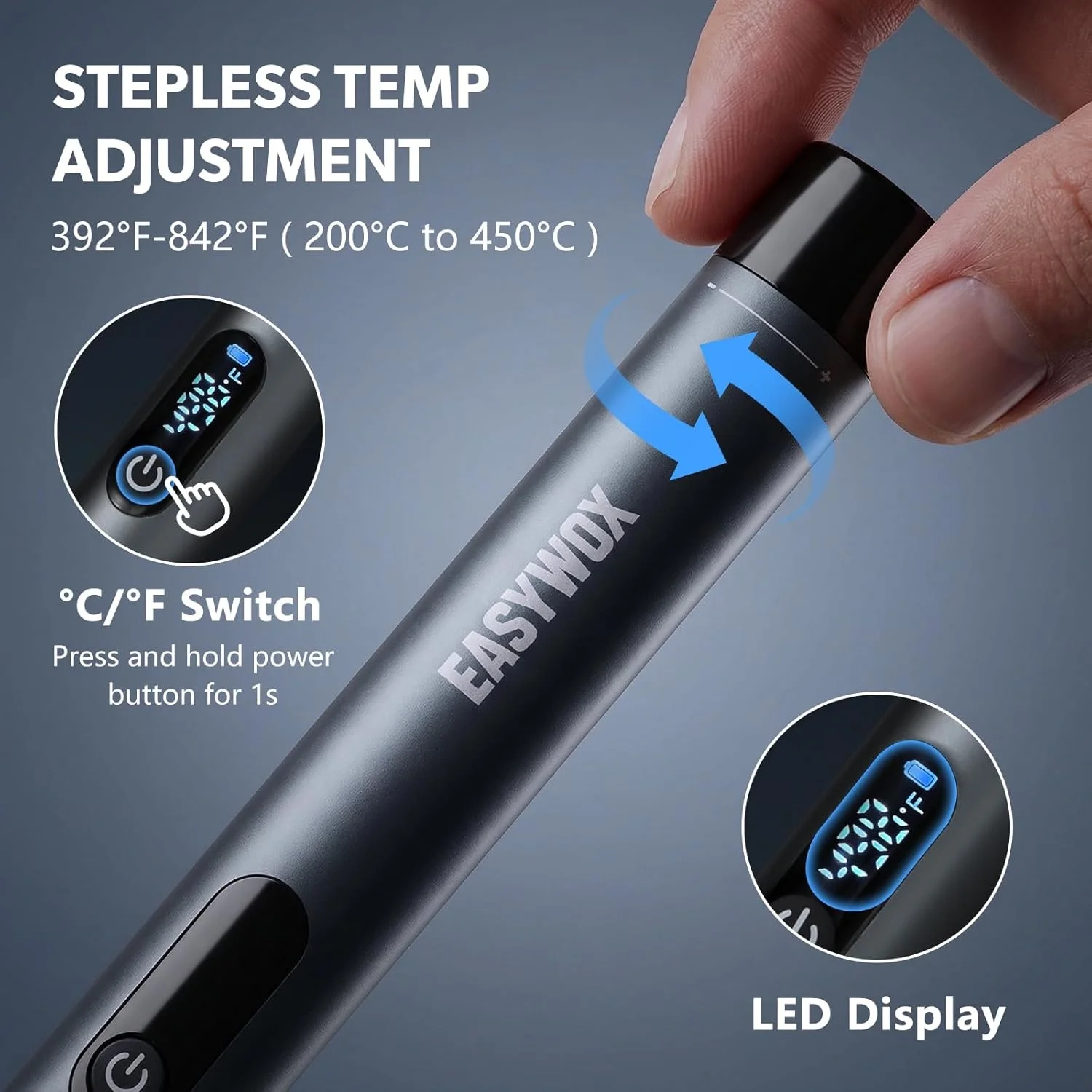 EasyWox Cordless Soldering Iron Kit with LED Light, 7S Fast Heating 392°F-842°F, Rechargeable, Auto Sleep, 3 C210 Precision Tips for Precision Repair