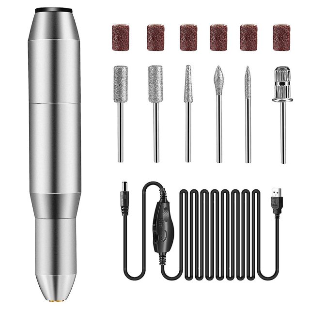 Juego de taladros para uñas, kit eléctrico portátil de taladros para lima de uñas con 6 cabezales y 6 bandas de lijado, máquinas herramientas profesionales de manicura y pedicura para uñas acrílicas
