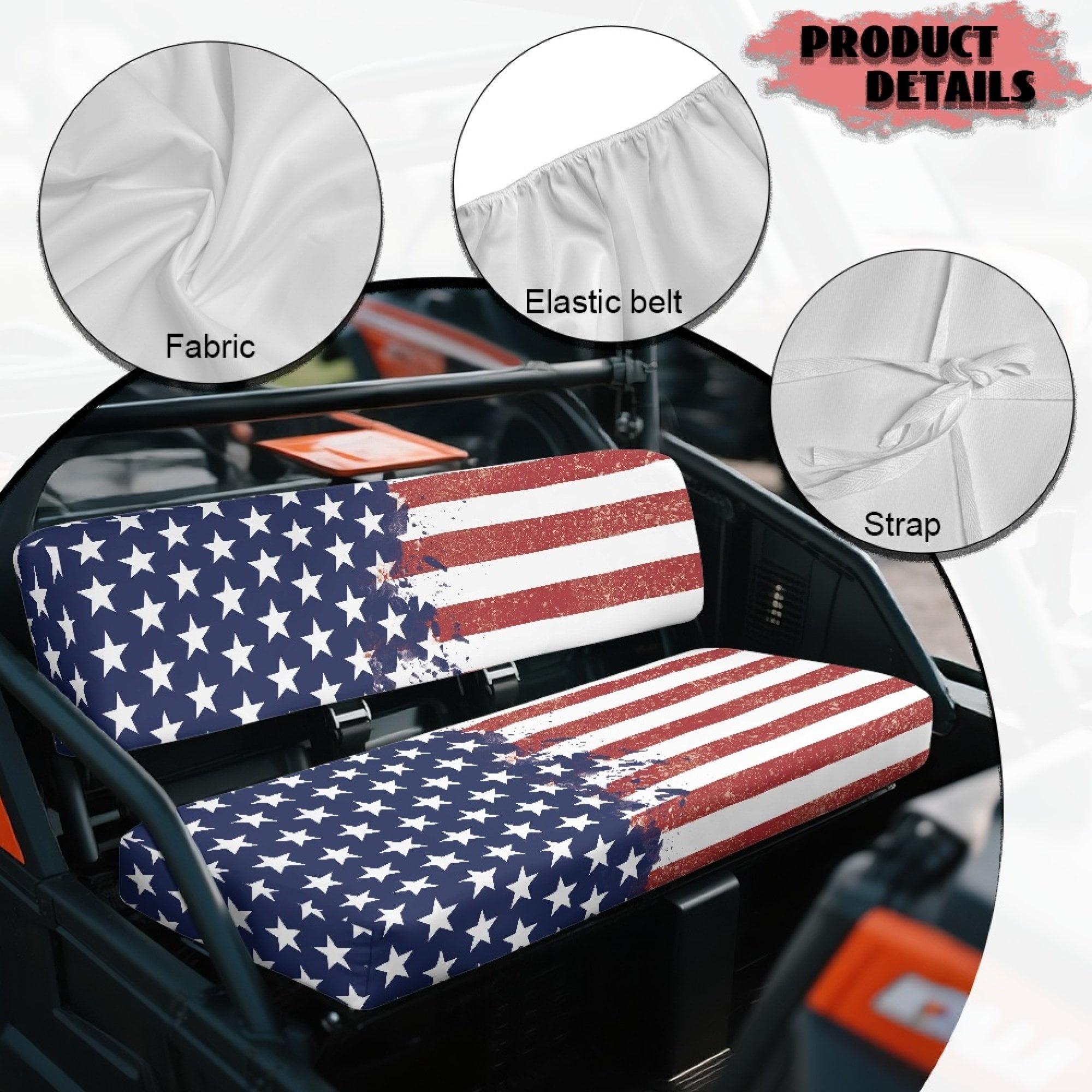 ZIATUBLES 2-Pack Waterproof UTV Seat Covers with American Flag Print, Replacement Bench Seat Protectors Compatible with Kawasaki Mule 3000 3010, Wear-Resistant Polyester UTV Seat Decor Covers