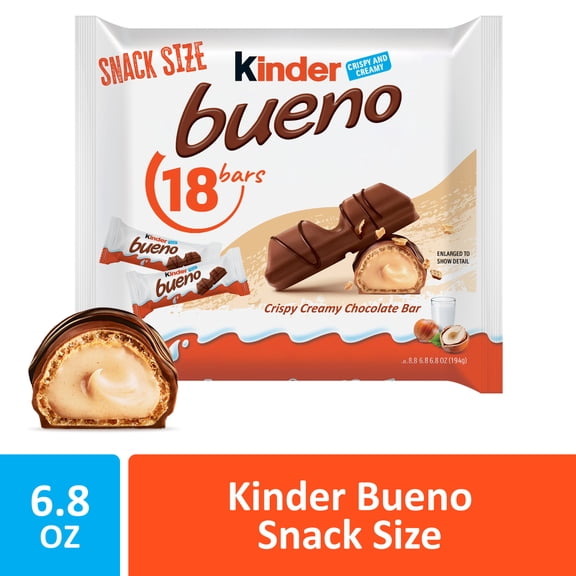 Kinder Bueno Milk Chocolate Bars, Chocolate Candy Bars with Hazelnut Filling for Game Day, Football Party Supplies, Snacks for Adults, Snack Size 6.8 oz.