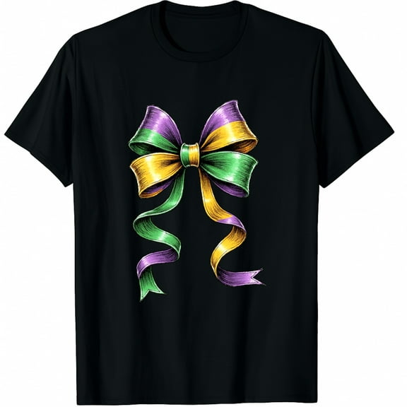 Coquette Bow Mardi Gras New Orleans Fat Tuesday Graphic Crew Neck Short Sleeve T-Shirts (Men's, Women's)