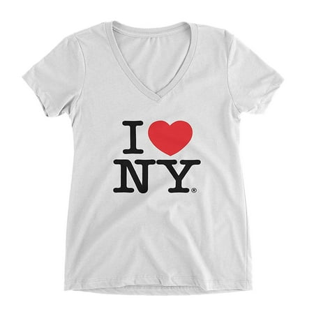 I Love NY New York Womens V-Neck T-Shirt Spandex Heart White Medium