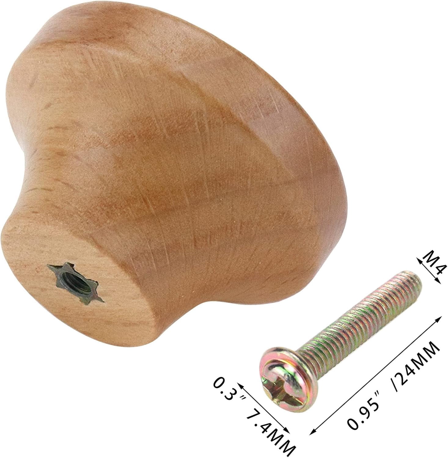 ABCISI 6PCS Round Wooden Single Hole Drawer Handles with 6 Screws, 1.56" Cabinet Knobs 1 Hole Hardware Handles Decorative Furniture Knobs for Dresser Wardrobes (Beech)