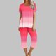 thumbnail image 2 of Pijamas de Verano para Mujeres, Suelto Impreso Manga Corta Superior Y Pantalones Recortados, Cuello Redondo Casual, 2 of 6