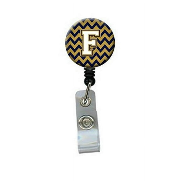 Carolines Treasures CJ1057-FBR Letter F Chevron Navy Blue & Gold Retractable Badge Reel