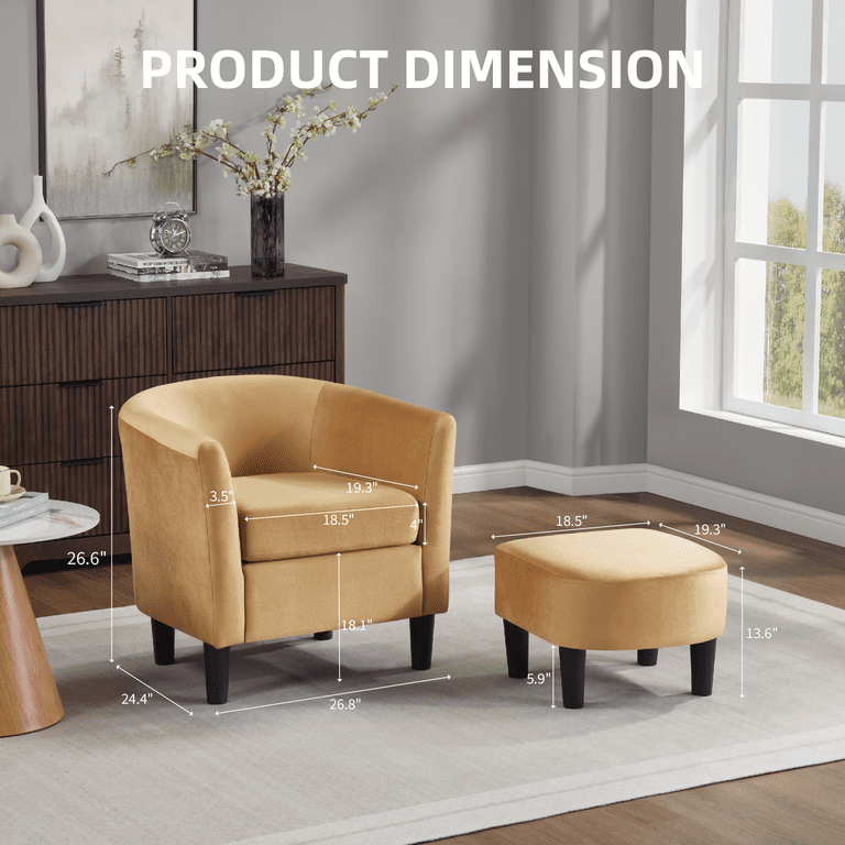 TrumanPick Accent Barrel Chair with Ottoman, Yellow photo 3