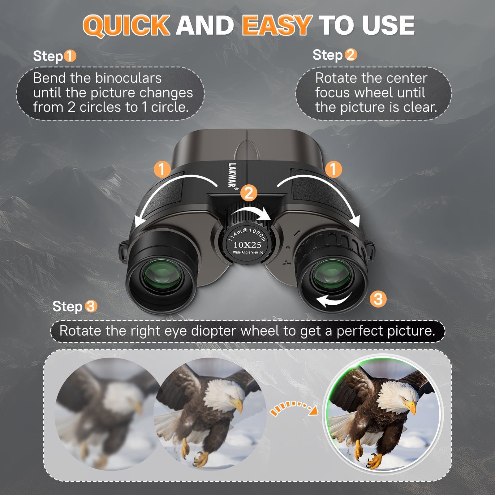 LAKWAR 10x25 Compact Binoculars for Adults and Kids，Small Portable Binoculars Lightweigh tfor Bird Watching Hunting-Black