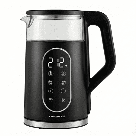 OVENTE Electric Kettle, 1.7L Fast Boiling Water Heater with Digital Touchscreen, Double-Wall Cool Touch Exterior, 5Hr Keep Warm, Auto-Shut Off, Boil-Dry Protection and Borosilicate Glass, Black KD96B