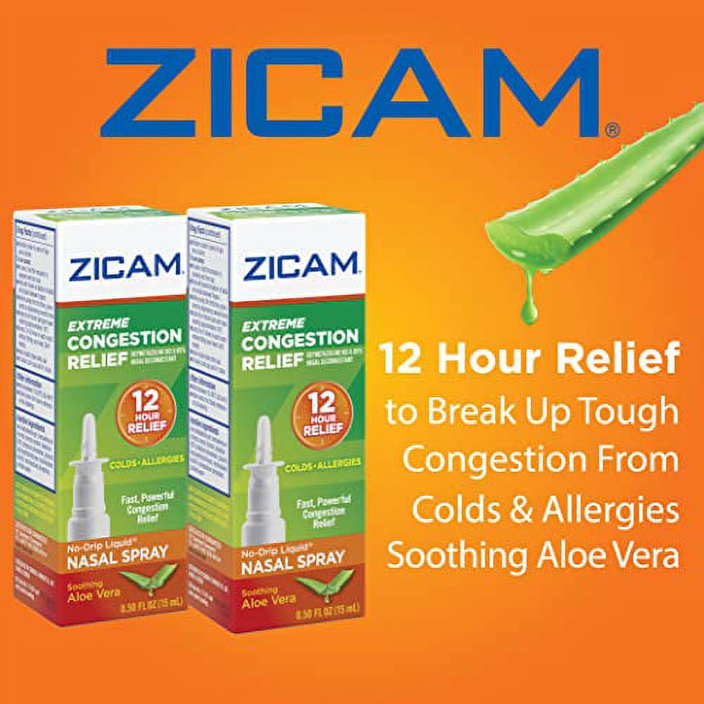Zicam Extreme Congestion Relief No-Drip Liquid Nasal Spray with Soothing Aloe Vera, 0.5 Ounce (Pack of 2)