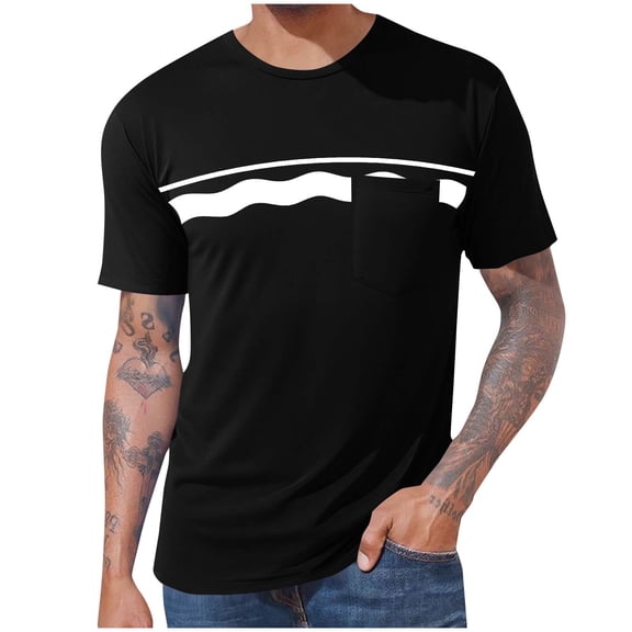 QQAMB Men's Casual T-Shirt Crewneck Letter Printed Lightweight Tee Summer Graphic Tops with Pocket Black 3XL