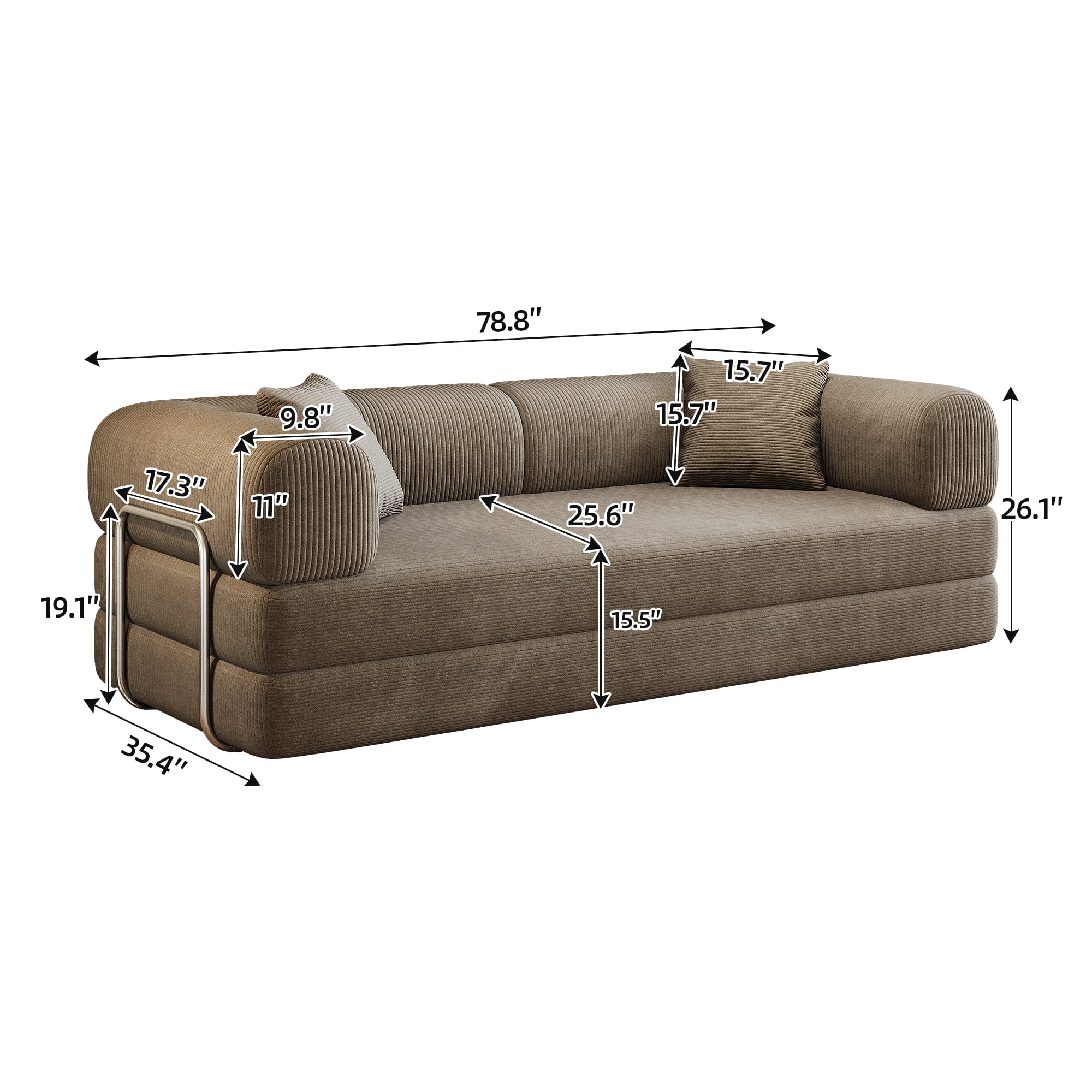 AISWORD Convertible Sleeper Sofa Bed with Cylindrical Pillow, Corduroy Folding Mattress Couch with Fixed-Shape Frame, Floor Sofa Lounge Couch, Camel