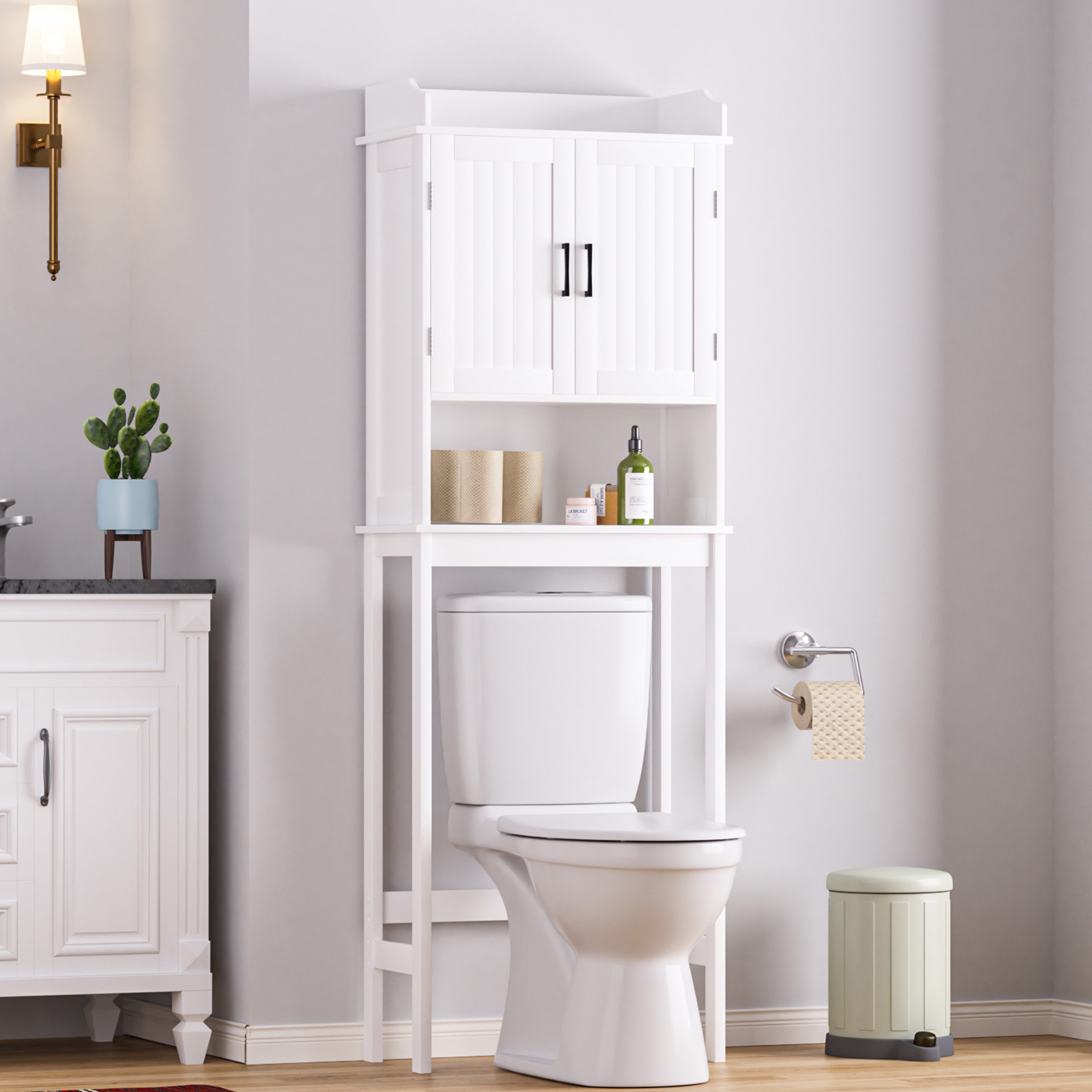 VEIKOUS Over the Toilet Storage Cabinet, Bathroom Space Saver W/ Adjustable Shelf & Rack, White