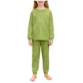 thumbnail image 3 of Loopsun Girls Long Sleeve Round Neck Shirts Solid Raglan Sleeve Top and Pants Casual Daily Wear Outfit Green, 5-6 Years, 3 of 5