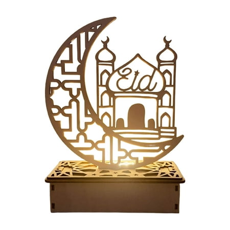 

CHAOMA Wooden Eid Ornament Wood Moon for Palace Family Led Hollow Carfts Light for Islam Muslim Festival Ramadan Mubarak Party Decoration Supplies