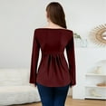 thumbnail image 4 of Long Sleeve Babydoll Tops for Women Sweetheart Neckline Peplum Tops Petite Knotted Wrap V Neck Shirts Wine S, 4 of 6