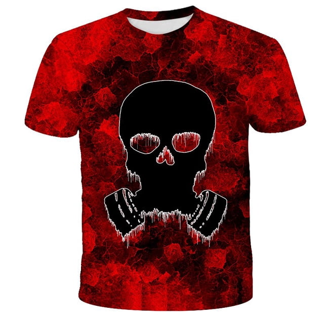 Summer hot-selling fashion and handsome children 3D skull print T-shirt short sleeve O-neck pullover top 2022 casual T-shirt5T Gong Bohan LED