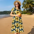thumbnail image 4 of Balery Sunflowers Vestidos sueltos de manga corta para mujer, vestidos de verano 2025, vestidos casuales de corte A con vuelo., 4 of 6