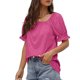 thumbnail image 3 of Blusa de manga corta holgada, suave y moderna para usar en la oficina o al aire libre, talla L Camiseta de manga abullonada de color rojo rosa para mujer, 3 of 6