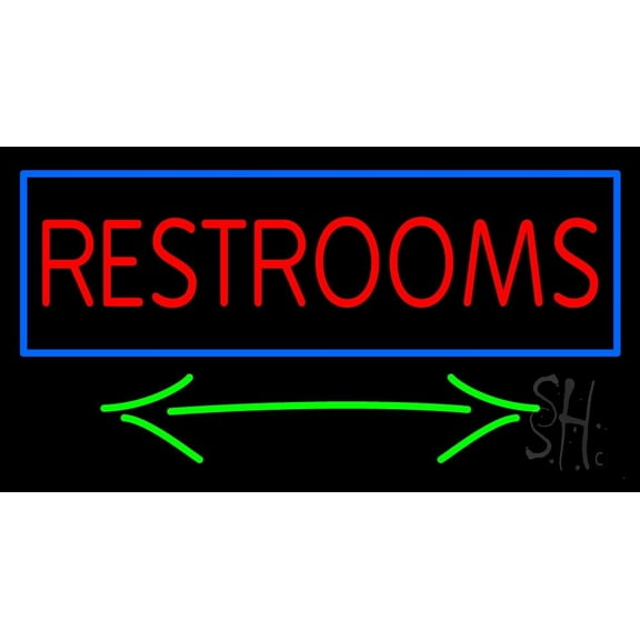 Red Restrooms With Blue Border LED Neon Sign 13 x 24 - inches, Clear Edge Cut Acrylic Backing, with Dimmer - Bright and Premium built indoor LED Neon Sign for Bar decor.