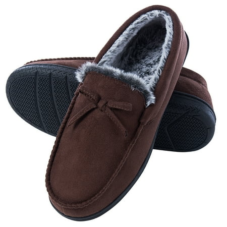 

Mens Memory Foam Moccasin Slippers Fuzzy Lining Soft Comfy Suede Mens House Indoor Bedroom Slippers Non-Slip