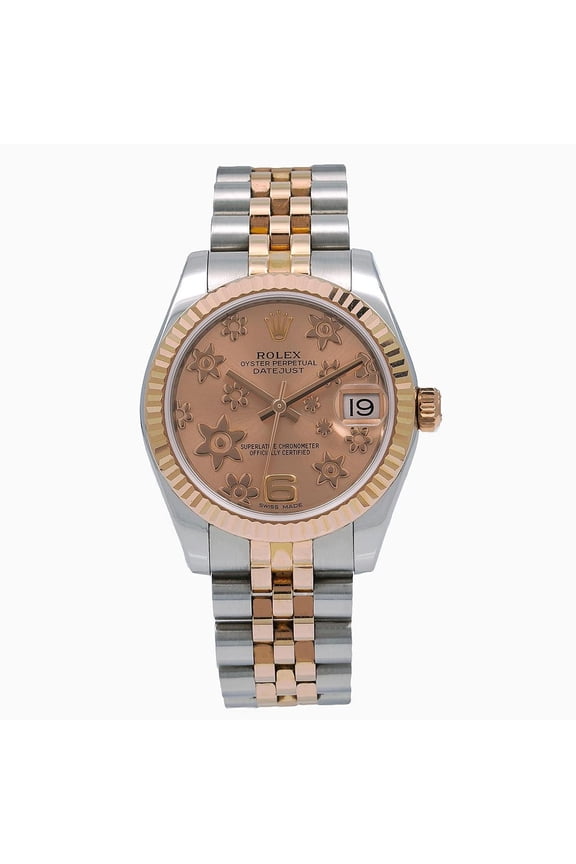 Pre-Owned Rolex Datejust 31MM 178271 Everose Floral Dial Fluted Bezel Two Tone Rose Gold Jubilee Bracelet