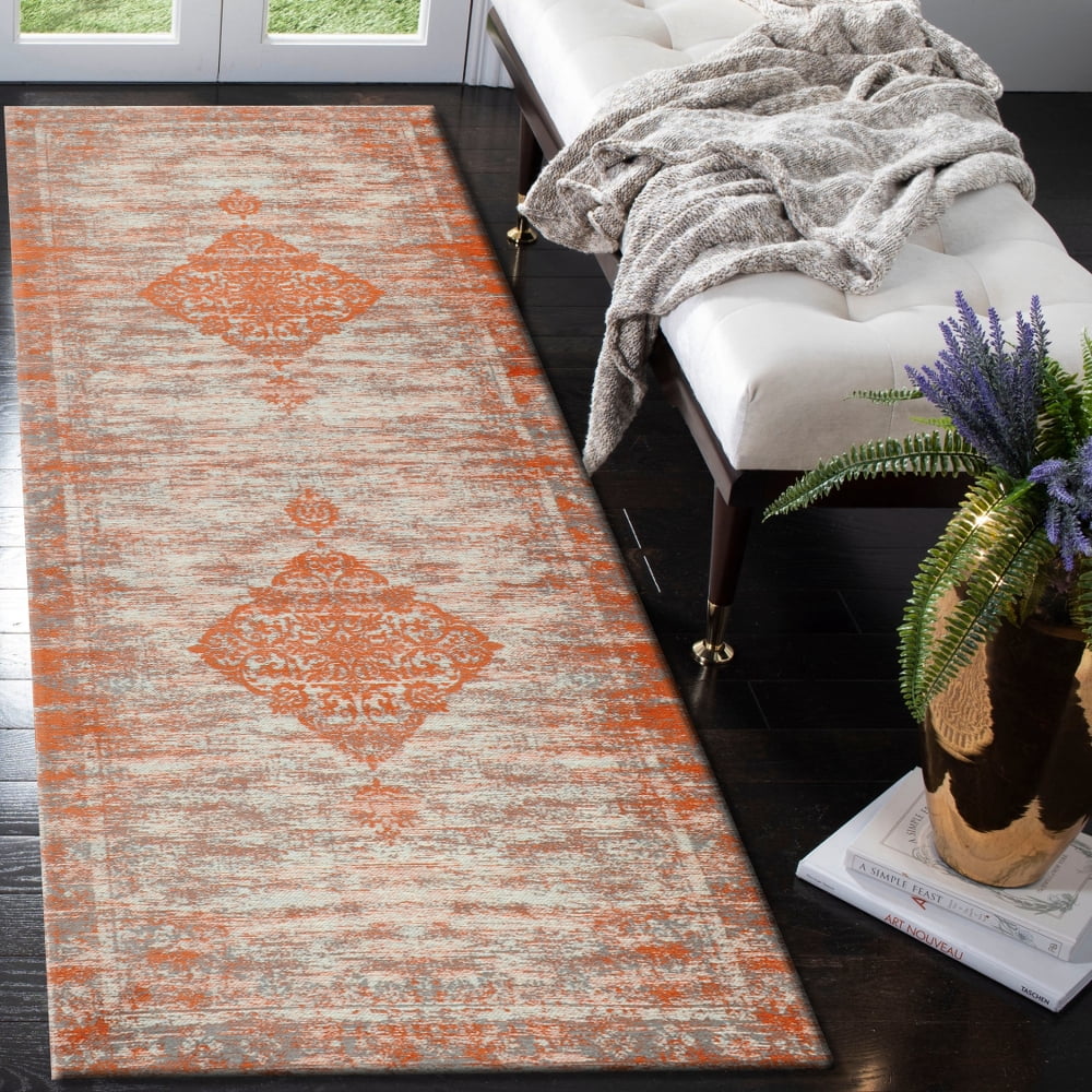 Ox Bay Jewel Medallion Distressed 2 Ft. 8 In. x 7 Ft. Victorian Rust Indoor Runner Rug