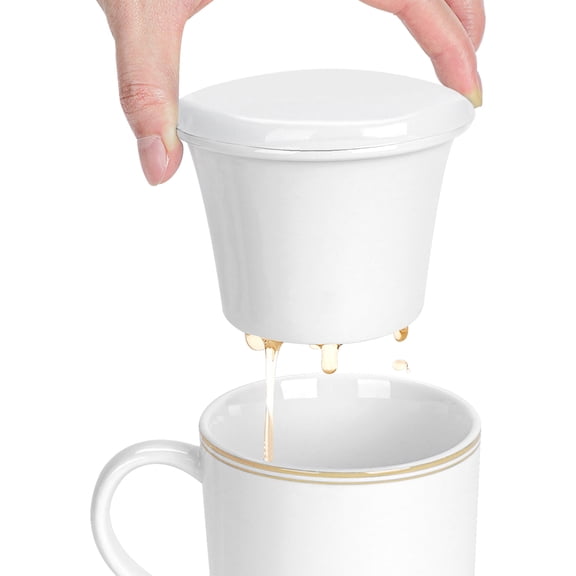 Linkidea Ceramic Tea Infuser with Lid, Tea Strainer Filter for Loose Leaf Tea, Compatible with Most Cup Mouth Diameter 3.15" - 3.5" Round Coffee Mugs, Dishwasher Safe