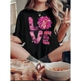 thumbnail image 1 of Mode Quotidienne, T-Shirt Chic Noir pour Femmes avec Imprimé Floral Rose - Col Rond Manches Courtes Décontracté, Mélange Polyester Confortable, Parfait pour l'Été & Tenue Décontractée Fête des Pères, Fête des Mères, Nouveau, 1 of 7