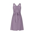 thumbnail image 4 of Sleeveless Women's Formal Midi Dress Cotton Linen Halter Criss Cross Back Dress with Bow Perfect for Cocktail Parties and Casual Outings, 4 of 7