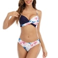 thumbnail image 4 of SWSMCLT Women's High Cut Bikini Set 2 Piece Floral Printed Swimming Suit Deep V Neck Cheeky Bathing Suit Twist Front Criss Cross Brazilian Underwire Navy Small, 4 of 4