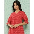 thumbnail image 6 of Janasya Women's Red Cotton Ethnic Motifs Printed Flared Western Dress, 6 of 7
