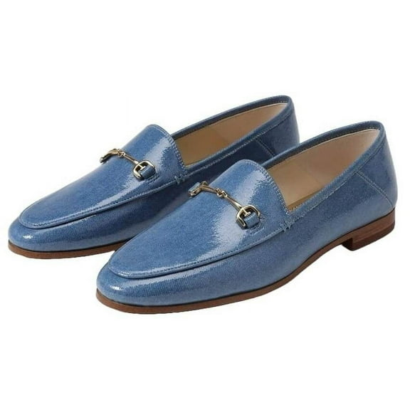 Sam Edelman Loraine Nova Blue Leather Almond Toe Slip On Classic Vamp Loafers (Nova Blue, 4)