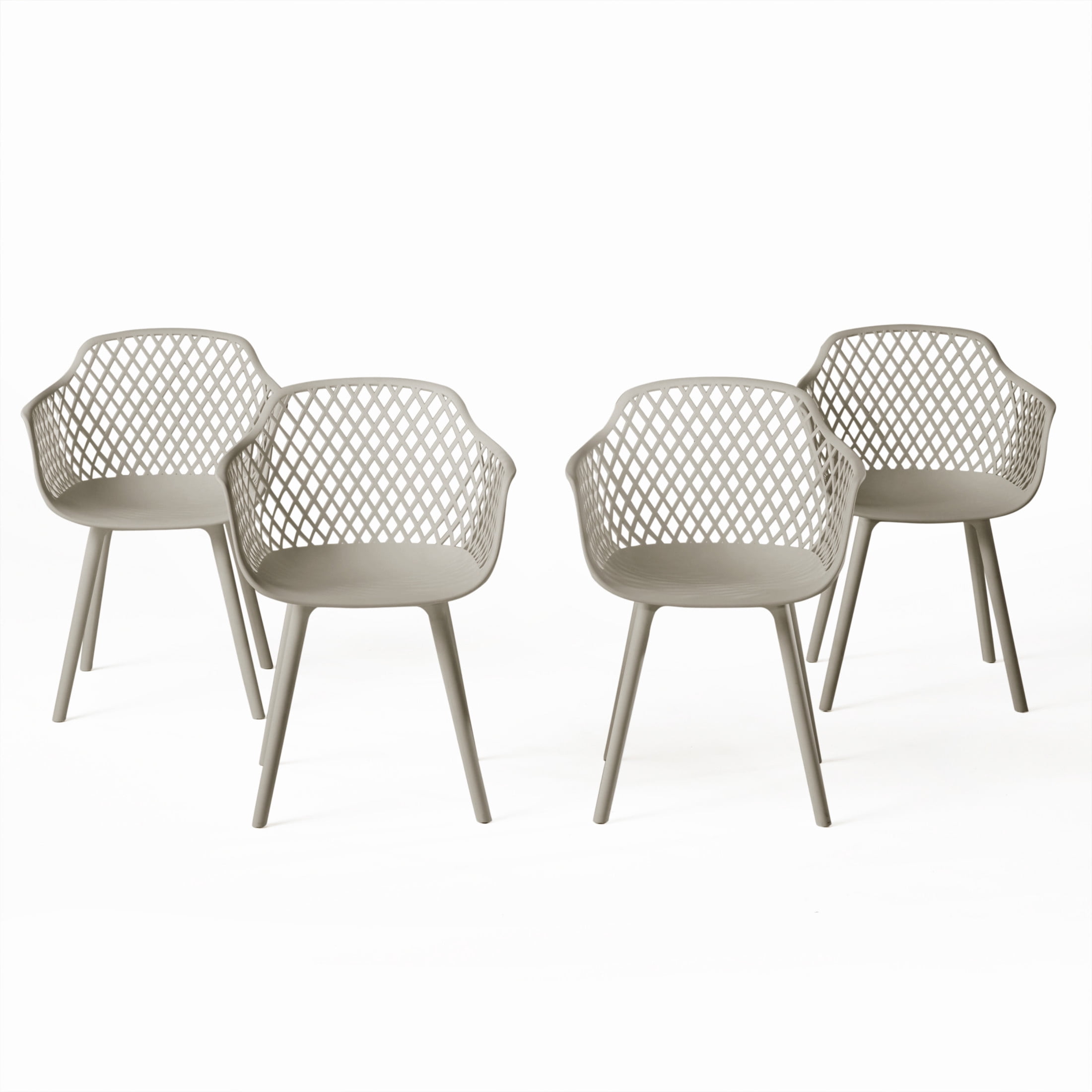 Christopher Knight Home Poppy Plastic Outdoor Dining Chairs Set of 4, Mesh Back Design, Camel