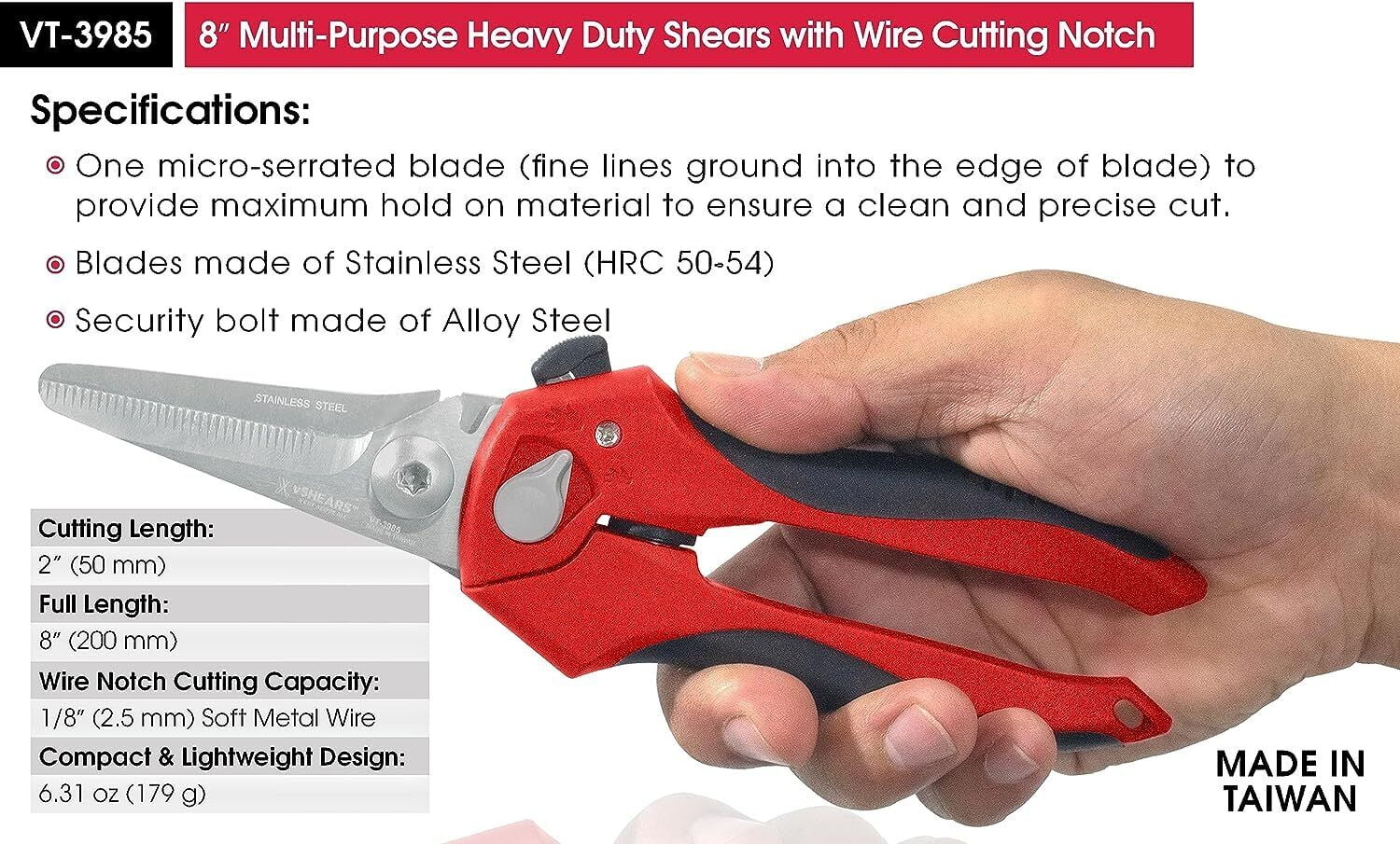 vSHEARS – 8″ Multi-Purpose Heavy Duty Shears with Wire Cutting Notch:  VT-3985 - Vampire Tools