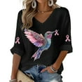 thumbnail image 4 of Breezora Haut pour Femmes avec Design Colibri et Ruban pour Sensibilisation à une Cause, Confortable, Col Rond, Manches Courtes, Taille TTG, Noir, 4 of 4