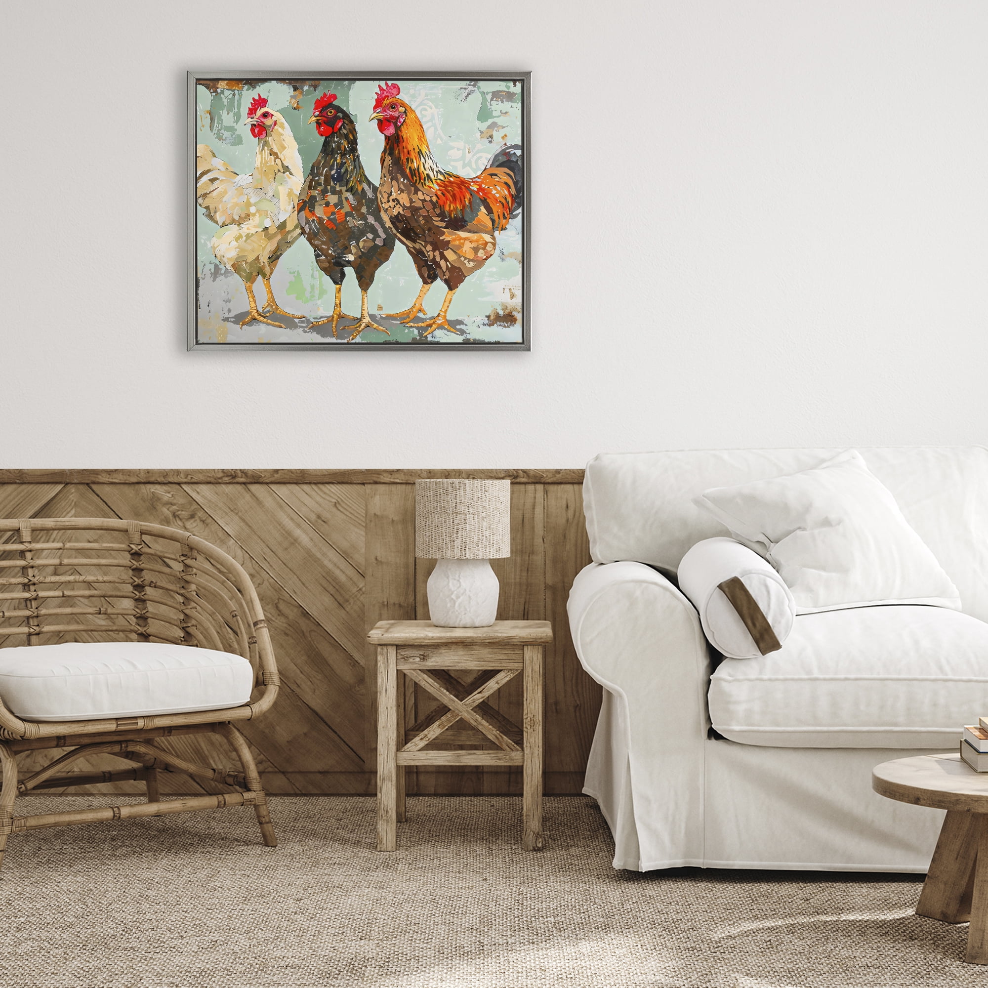 Stupell Industries Abstract Chickens Trio Gray Framed Floater Canvas Wall Art, design by Creative Studio