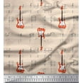 thumbnail image 1 of Soimoi White Viscose Chiffon Fabric Notes & Guitar Musical Instrument Printed Craft Fabric by the Yard 42 Inch Wide, 1 of 5