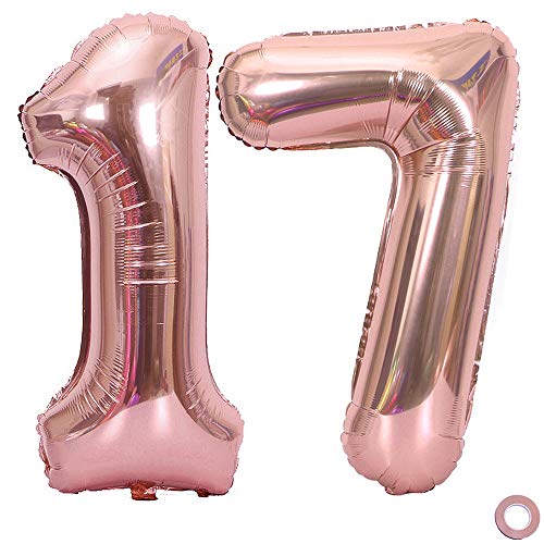 40/" Number Balloons 17th Birthday Rose Gold Decorations Foil Curtains /& More