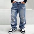 thumbnail image 6 of BOOMNY Toddler Boys Ripped Distressed Jeans Elastic Waist Solid Color Wide Leg Baggy Denim Pants With Pocket, Sizes 9-10 Years, 6 of 7