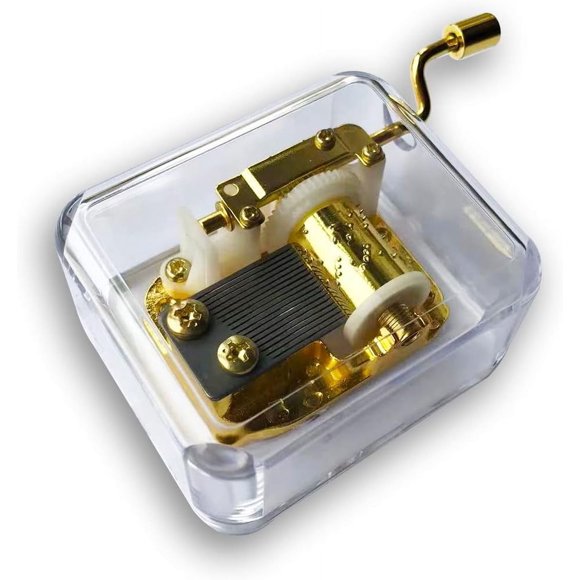 BinkeGG Play (Once Upon a December) Clear Acrylic Hand Crank Music Box with Sankyo Musical Movement (65 Tunes Option)