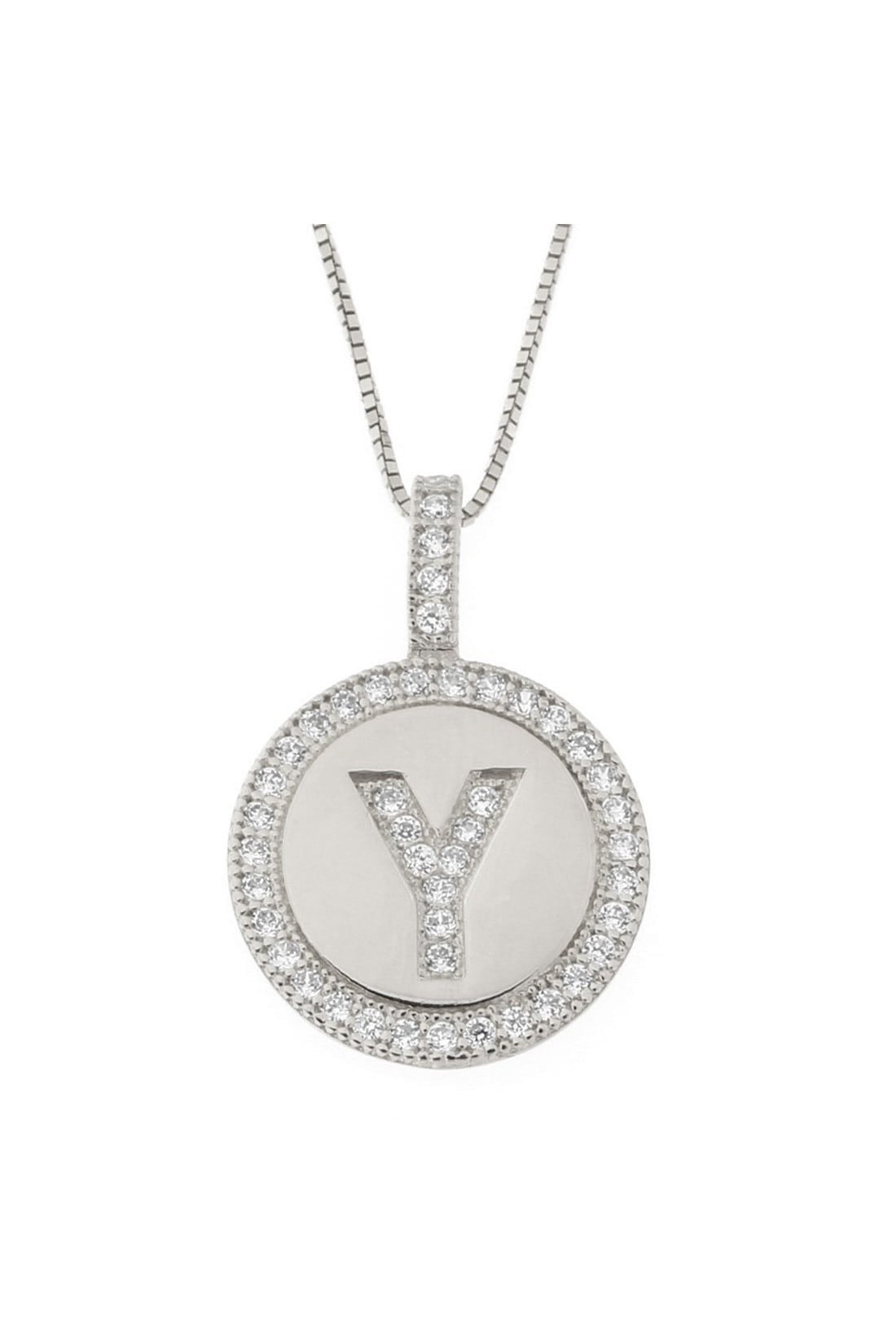 Beauniq - 14k White Gold Cubic Zirconia Small Round Disc Initial Pendant Necklace - www.bagssaleusa.com