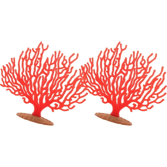 LABELEPH Fish Tank Decoration Coral Shape Plastic Red For Friends Christmas 2Pcs 6.5X5.7X1.1In